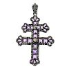 A paste and marcasite cross pendant. Designed as a patriarchal cross set throughout with square-shap