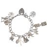 Five charm bracelets and an enamelled destination shield bracelet. Suspending a total of 106 charms,