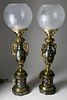 Pair of French Tole Peinte Parlour Lamps, late 19th Century