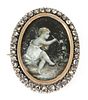 A Victorian hand painted diamond set memorial brooch,