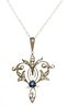 A sapphire, seed pearl and diamond pendant, c.1910,