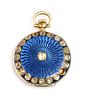 A cased 18ct gold gem set and guilloch? enamel fob watch,