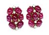 A pair of cabochon ruby and diamond earrings, c.1945,