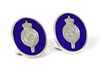 Of Royal interest: a pair of cased H.R.H. Prince Charles, royal presentation sterling silver and enamel oval chain link cufflinks, by Gerald Benney,