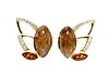 A pair of 18ct gold golden rutilated quartz, citrine and diamond earrings, by Hamilton & Inches,