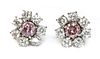 A pair of fancy pink diamond and diamond cluster earrings,