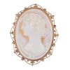 A selection of jewellery. To include an shell cameo brooch, depicting the profile of a lady within a