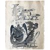 Salvador Dali 1947 Angel with Child Ink and Wash Drawing