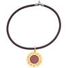 LEATHER CHOKER WITH PENDANT IN STEEL, 18K YELLOW GOLD, METAL CLASP, BVLGARI