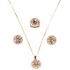 SET OF NECKLACE, PENDANT, RING AND PAIR OF EARRINGS WITH DIAMONDS IN 14K YELLOW GOLD Brilliant cut diamonds ~3.80 ct