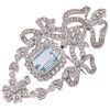 PENDANT / BROOCH WITH AQUAMARINE AND DIAMONDS IN 18K WHITE GOLD 1 Octagonal cut aquamarine, brilliant cut diamonds