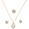SET OF NECKLACE, PENDANT, RING AND PAIR OF EARRINGS WITH EMERALDS AND DIAMONDS IN 14K YELLOW GOLD