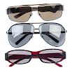 GUCCI - three pairs of sunglasses. To include a pair of aviator sunglasses with gunmetal grey thin f