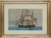 American Watercolor "Portrait of a Three-Masted Gunboat"