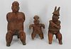 3 Antique Pottery Pre Columbian Figures .