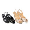 Eight pairs of vintage shoes. To include a pair of silver snake skin patterned leather court shoes b