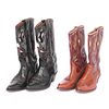 Two pairs of leather cowboy boots. To include a black pair by Tony Mora and a similar tan coloured p