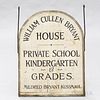 Painted William Cullen Bryant House School Sign