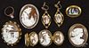 Cameo jewelry, 19th c., to include three brooches, largest - 2'', together with a Wedgwood brooch