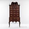 Queen Anne Carved Cherry Scroll-top High Chest of Drawers