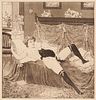 Bayros, Franz von Set aus zwei erotischen Graphiken: Die Pfauenfeder u. Minie. Um 1907. Je Aquatinta-Radierung auf chamoisfarbenem, unbeschnittenem Bü
