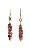 A pair of gold pink sapphire drop earrings,