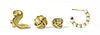 Four single gold earrings,