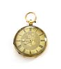 A gold key wound open-faced fob watch,