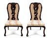 * A Pair of Queen Anne Style Chinoiserie Lacquered and Cane Upholstered Side Chairs, Height 44 1/2 inches.