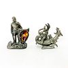 2 pc Vintage Pewter Figurines, Sir Lancelot and Dragon