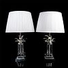 2 Silver Colored Table Lamps with White Lamp Shades