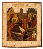 A 16TH CENTURY RUSSIAN ICON OF THE NATIVITY OF MARY