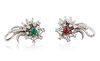 MID-20TH CENTURY PAIR OF TIFFANY & CO. DIAMOND, RUBY AND EMERALD CLIP EARRINGS