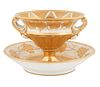 LATE 19TH-EARLY 20TH CENTURY CONTINENTAL GILT AND PORCELAIN CHALICE AND SAUCER