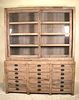 TWO PIECE DISTRESSED WOOD DISPLAY CABINET