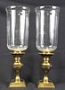 PAIR OF BRASS AND GLASS HURRICANE CANDLE HOLDERS