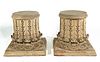Pair of Hand Carved and Gray Painted Wood Capitals