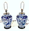 Large Pair of Blue and  White Porcelain Table Lamps