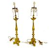 Pair Antique Brass Pricket Sticks as Table Lamps