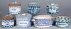 Seven pieces of blue and white spongeware, 19th c.