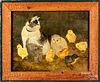 Jeanne Davies oil on canvas of cats and chicks