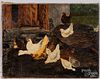 Oil on canvas barn scene with chickens