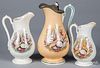 Three shell transferware ironstone pitchers