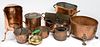 Group of brass and copper cookware