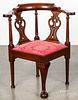 Chippendale style mahogany corner chair.