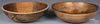 Two large turned wooden bowls, 19th c., largest -
