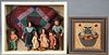 Cloth Amish family diorama, with quilt