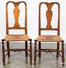 Pair of New England Queen Anne rush seat chairs