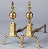 Pair of federal brass andirons, ca. 1800, 17" h.