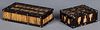 Two quillwork and ebony slide lid boxes
